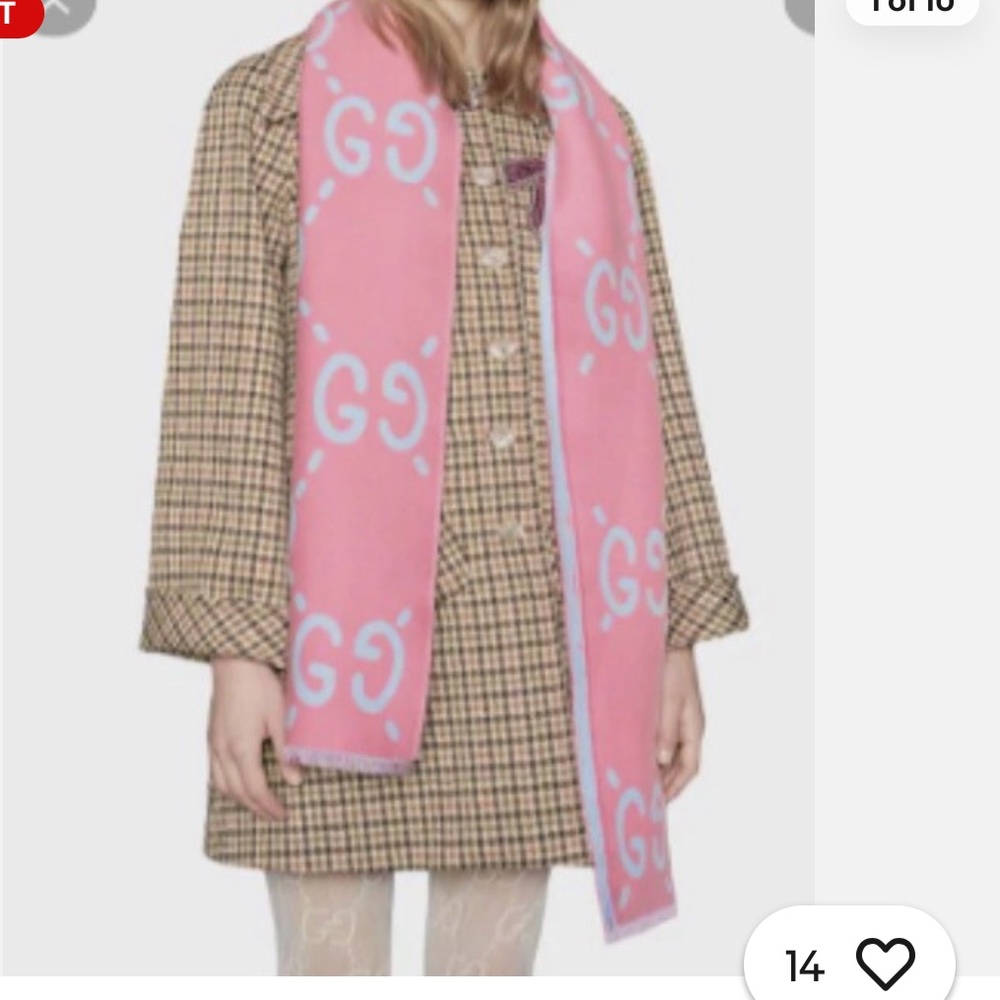 Gucci Pink and Blue GG Monogram Wool Scarf - Picture 2 of 6